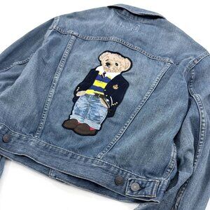 Polo Ralph Lauren Womens Medium Preppy Teddy Bear Demim Jacket Blue Jean Cotton